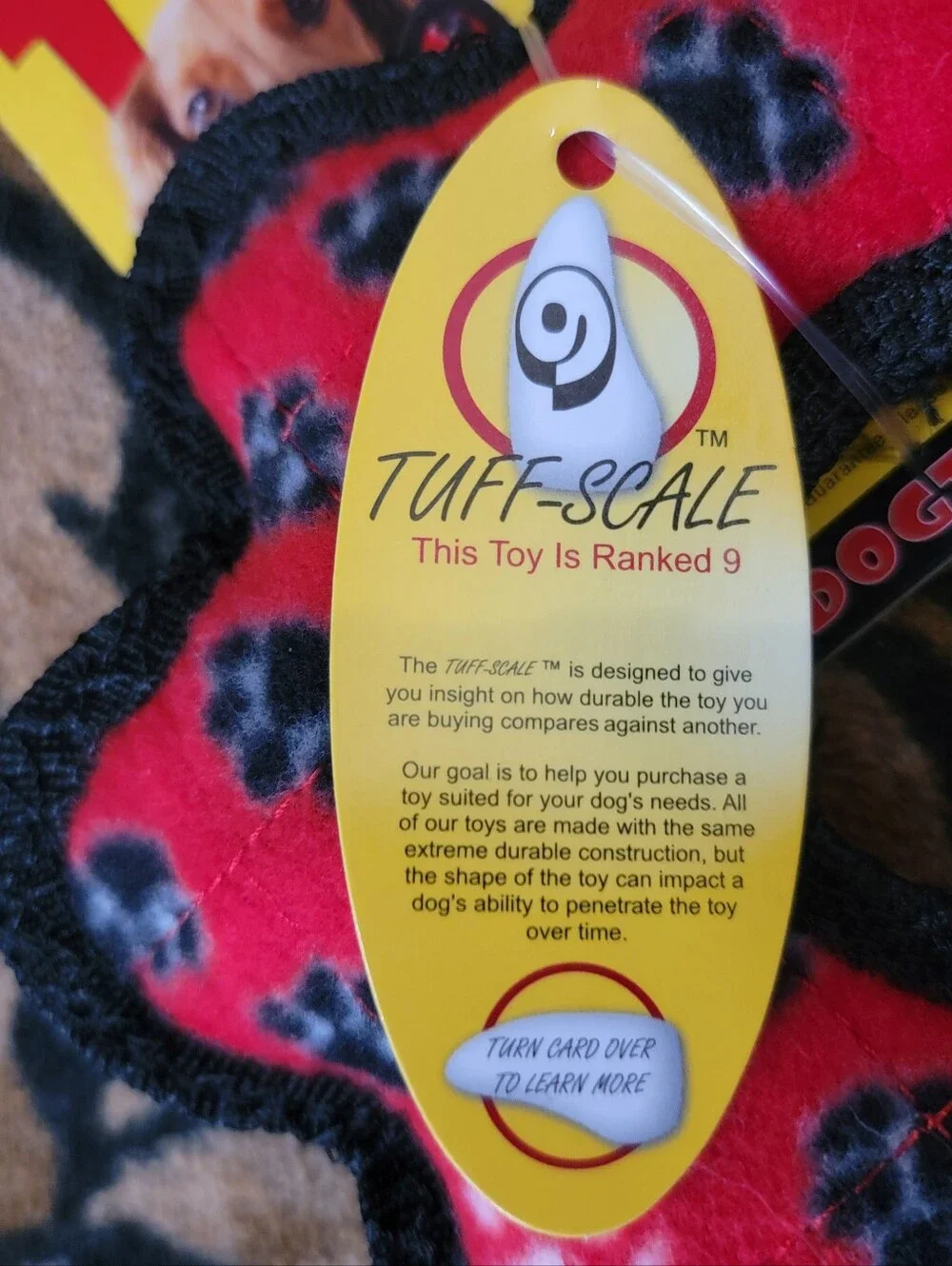 Tuffy Jr. Dog Red Paw-Print Star Toy .. Tuff scale 9 New Ea.